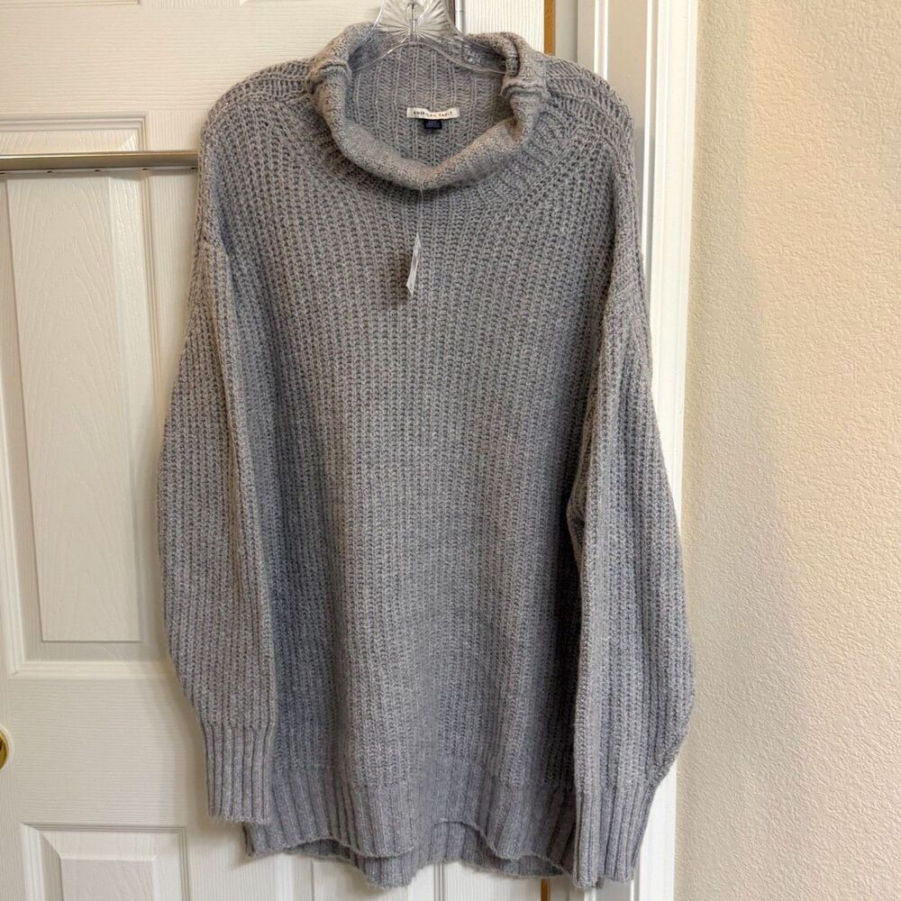 NWT American Eagle Heathered Grey Chunky Knit Turtleneck Sweater Size S